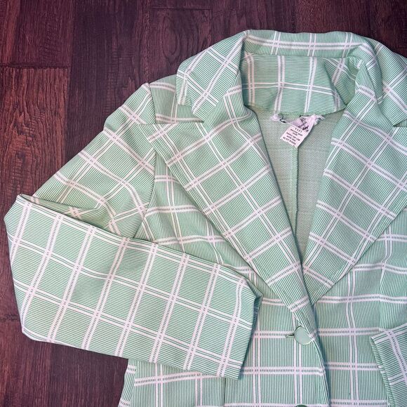 Jackets & Blazers - Vintage 60s 70s Kmart Polyester Leisure Suit Jacket Shirt Blazer Plaid Womens M